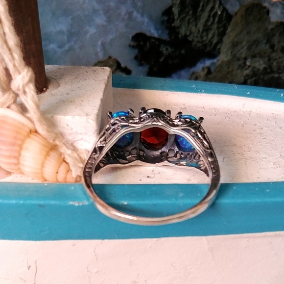 5CT Fire Garnet & Opal 925 Solid Sterling Silver - Picture 4 of 6
